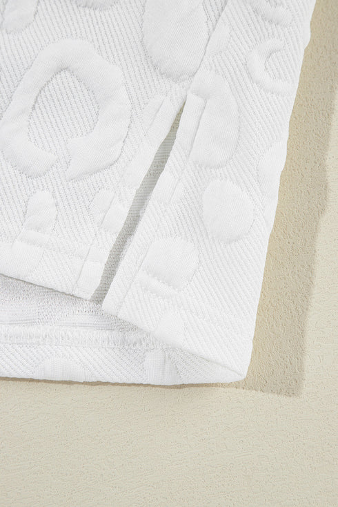 Leopard Print Textured Jacquard Quarter Zip Short Set