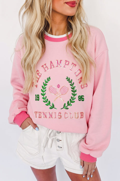 Polyester Embroidered Tennis Crew Neck Pullover Sweatshirt