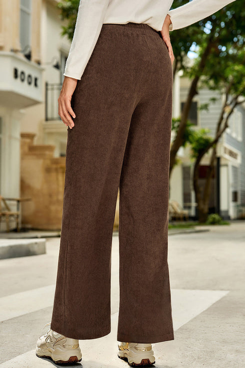 Polyester Tie Elastic Waist Soft Corduroy Pants