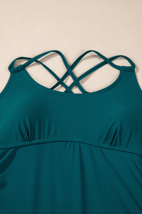 Ruched Side Tie Strap Leaf Print Tankini Set