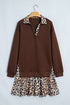 Leopard Patchwork Collared Long Sleeve Mini Dress