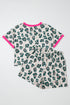 Western Style Leopard Print Contrast Trim Short Set
