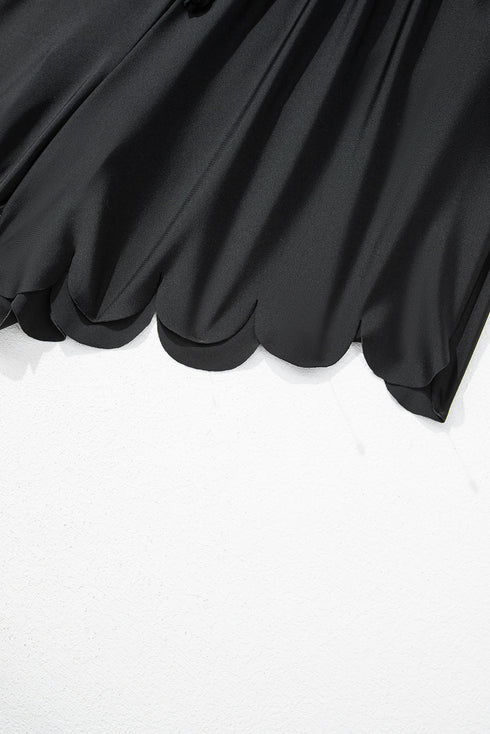 Scalloped Hem Drawstring Waist Pull On Shorts