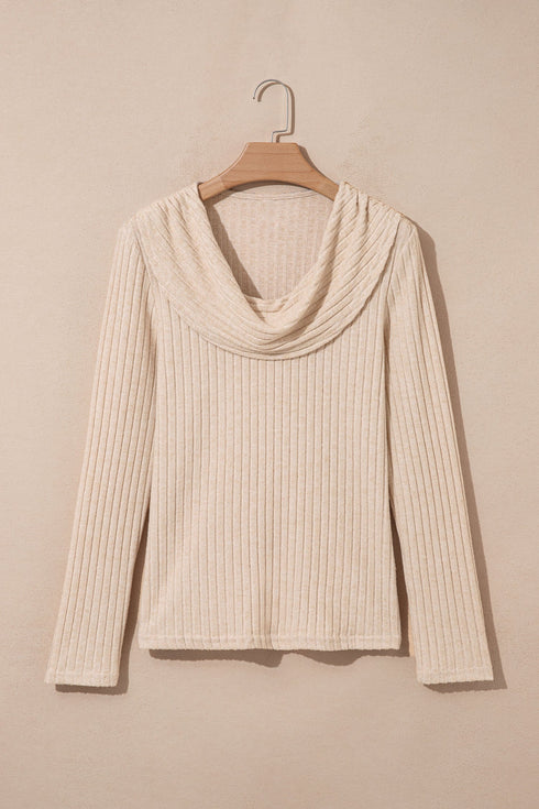 Ribbed Knit Cowl Neck Long Sleeve Top