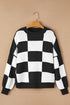 Acrylic Seamed Checkered Pattern Bishop Sleeve Sweater