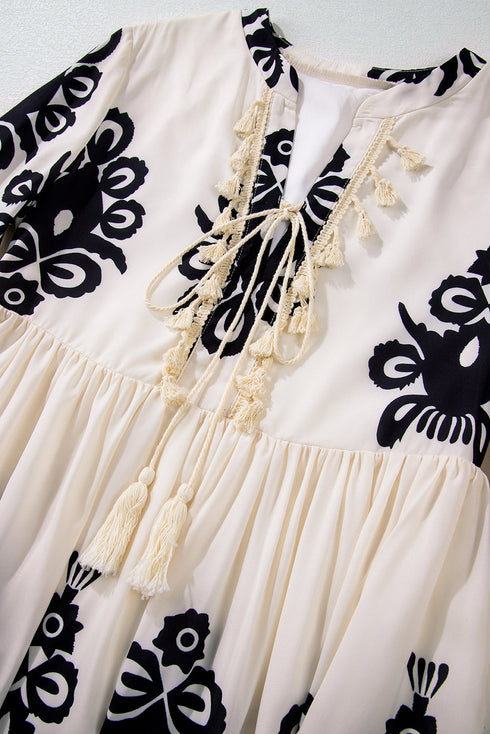 Abstract Print Fringe Tassel Bohemian Western Mini Dress