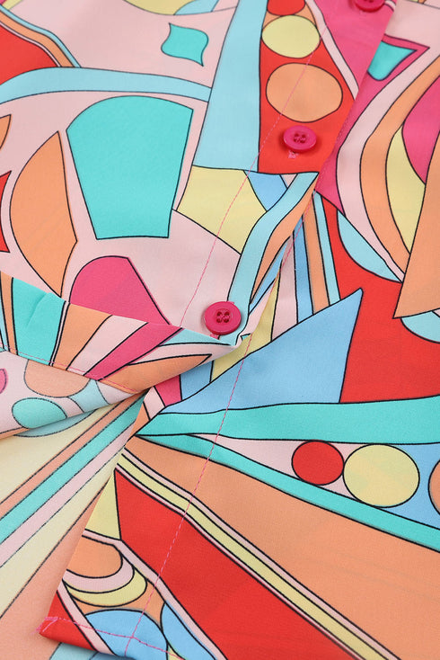 Abstract Geometric Print Relaxed Fit Button Up Shirt