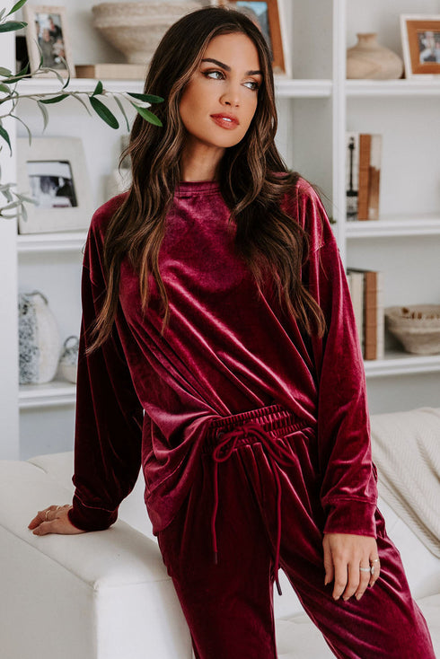 Plush Velvet Long Sleeve Top And Pant Set