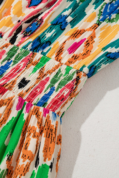 Abstract Print Bohemian Dolman Sleeve Tiered Mini Dress