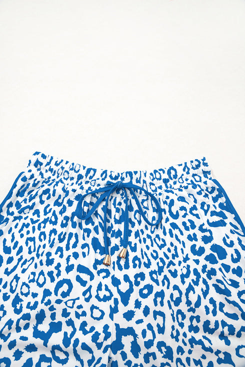 All Over Leopard Print Lace Up Accent Trim Shorts
