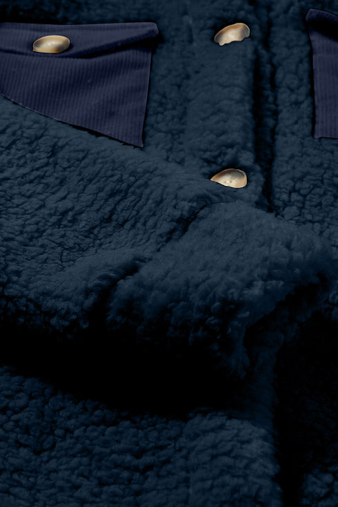 Solid Fleece Flap Pocket Single Breasted Teddy Coat