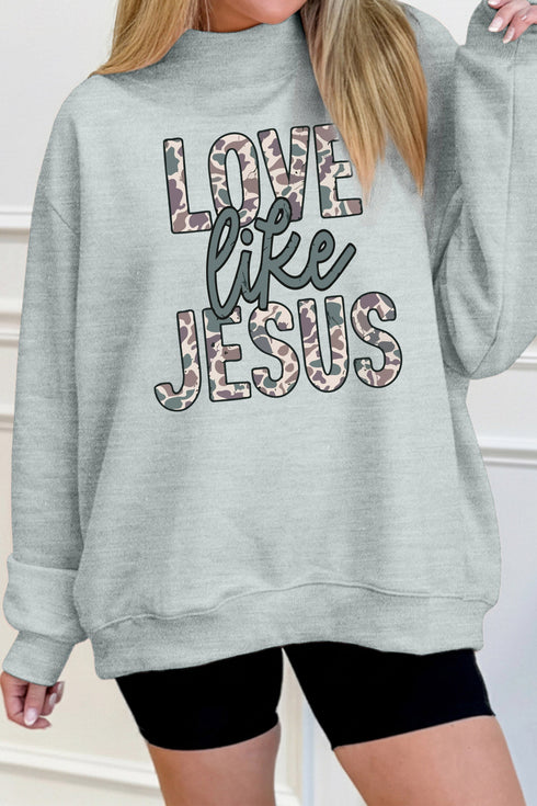 Camouflage Letter Print Faith Inspired Mock Neck Sweatshirt