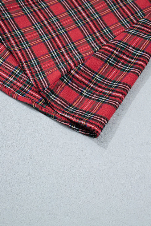 Plaid Tie Front Long Sleeve Shift Mini Dress