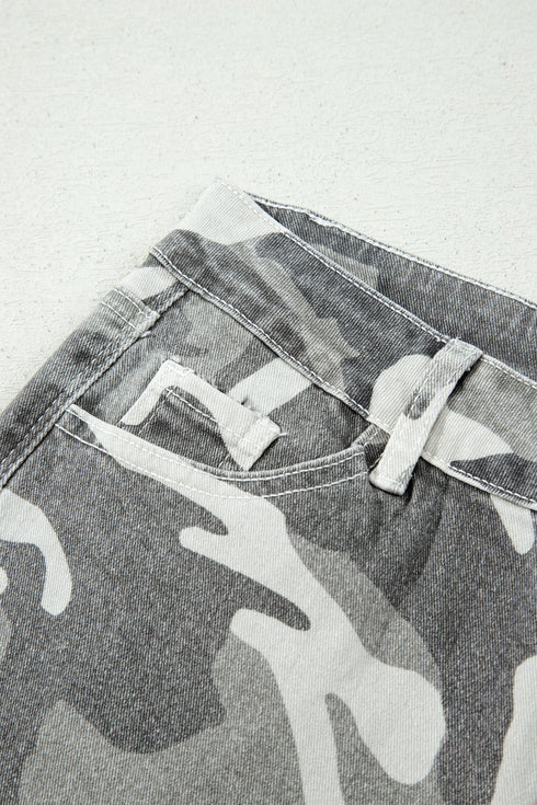 Elastane Camo Pattern Cotton Denim Shift Jeans