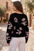 Floral Knit Puff Sleeve Dropped Shoulder Pullover Sweater