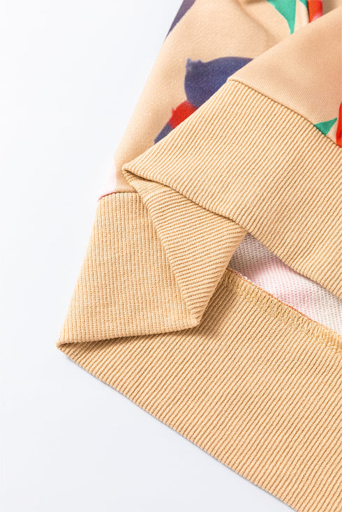 Abstract Animal Print Balloon Sleeve Crew Neck Sweatshirt