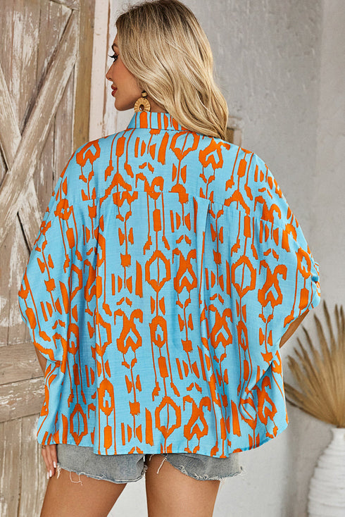 Abstract Ikat Print Short Sleeve Button Down Shirt