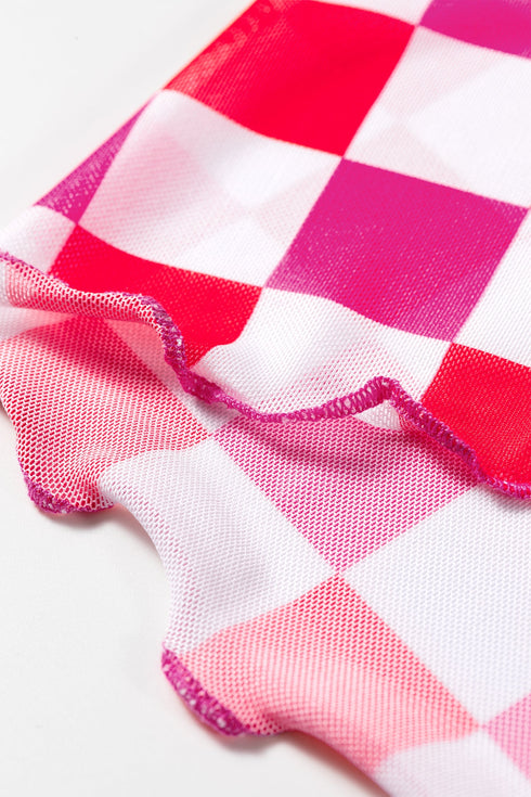 Plaid Checkered Sheer Mesh Long Sleeve Layering Top