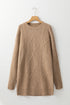 Long Sleeve Cable Knit Crew Neck Sweater Dress