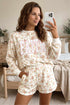 Floral Print Faith Letter Graphic Long Sleeve Top Shorts Two Piece Set
