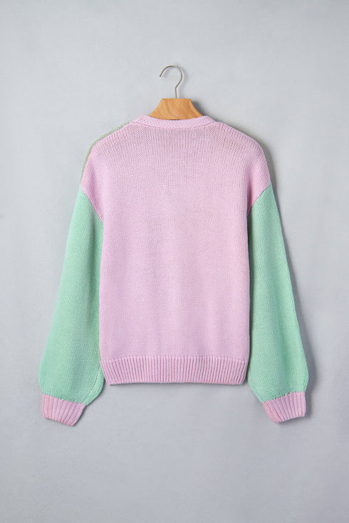 Patchwork V Neck Drop Shoulder Knitwear Cardigan
