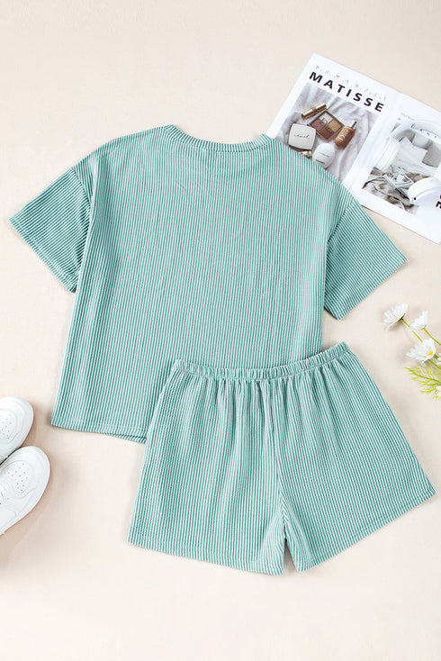 Corded Ribbed Knit Loose Fit Tee And Short Set