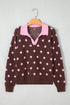 Polka Dot Pattern Collared Loose Pullover Sweater
