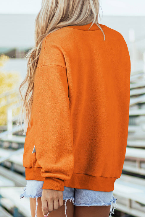 Spooky Themed Graphic Raised Mock Neck Sweatshirt