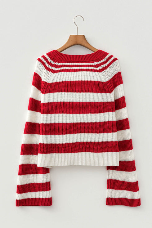 Striped V Neck Long Sleeve Shift Sweater