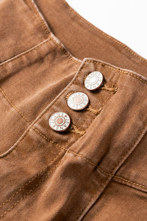 High Waist Button Fly Seamed Raw Hem Wide Leg Jeans