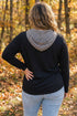 Hooded Gingham Paneling Chest Patch Pocket Long Sleeve Top