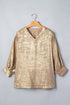 Metallic V Neck Button Cuff Long Sleeve Dolman Blouse