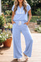 Lace Accent Zipped Collar Short Sleeve Sweat Pant Sets