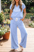 Lace Accent Zipped Collar Short Sleeve Sweat Pant Sets