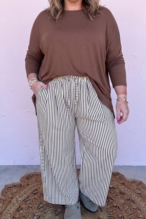 Striped Adjustable Tie Waist Loose Leg Pants