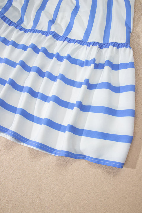 Southern Belle Striped Ricrac Trim Puff Sleeve Midi Dress