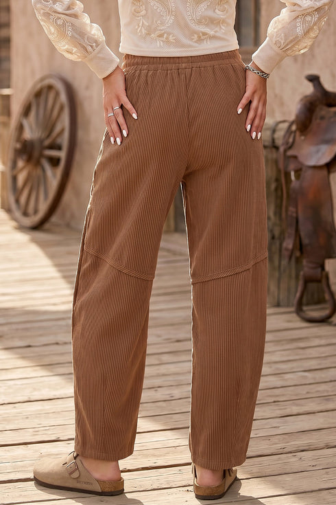 Polyester Corduroy Elastic Waist Drawstring Cargo Pants