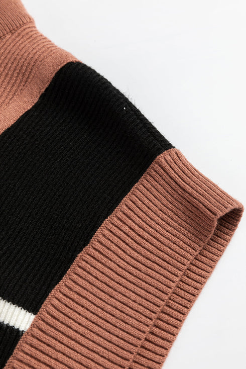 Striped Ribbed Knit Half Zip Mini Dress