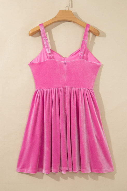 Bow Neck Adjustable Strap Velvet Mini Dress