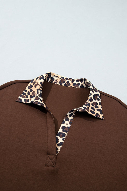 Leopard Patchwork Collared Long Sleeve Mini Dress