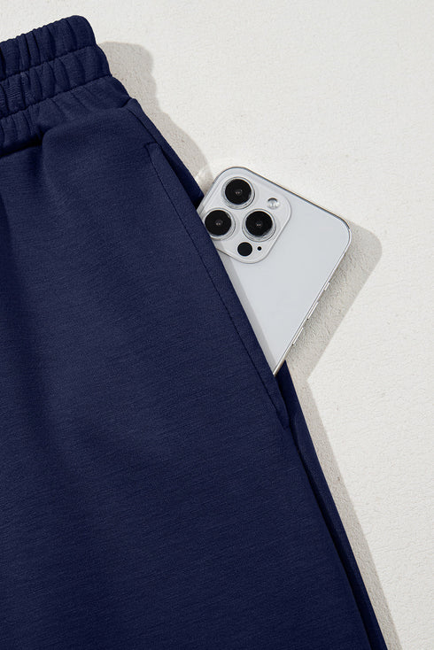 Cowl Neck Drawstring Pullover Wide Leg Athleisure Pant Set