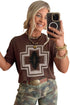 Western Graphic Print Short Sleeve Knit Pullover Sweater
