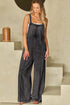 Washed Frayed Exposed Seam Wide Leg Denim Overall Jumpsuit
