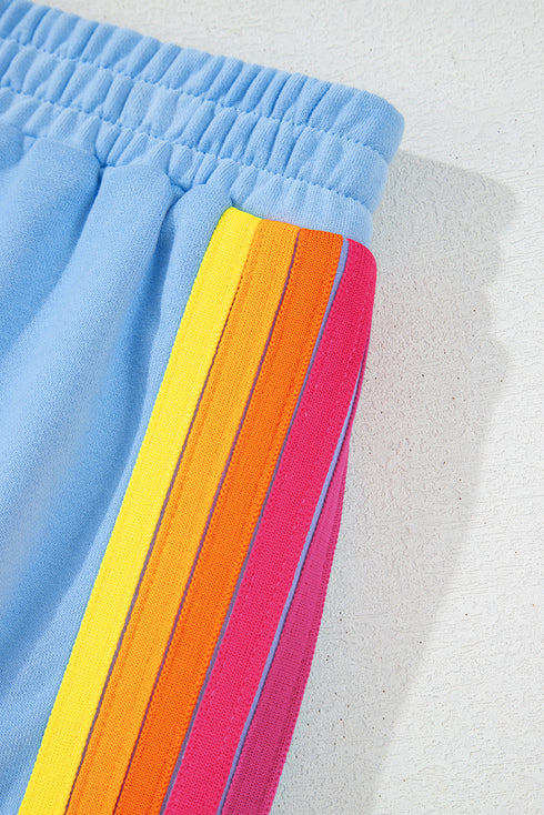 Striped Patchwork Applique Pullover Two Piece Short Set