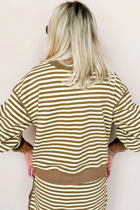 Textured Stripe Drop Shoulder Skort Two Piece Dress