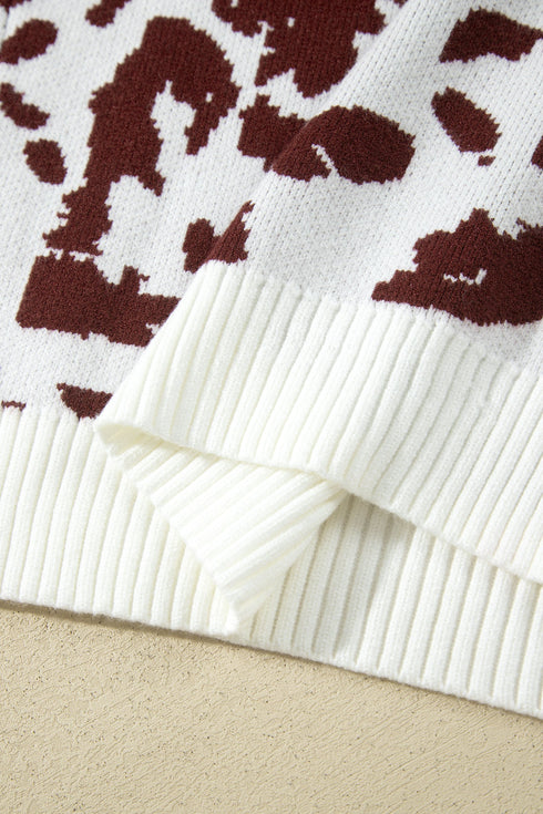 Cow Pattern Western Long Sleeve Round Neck Pullover Sweater