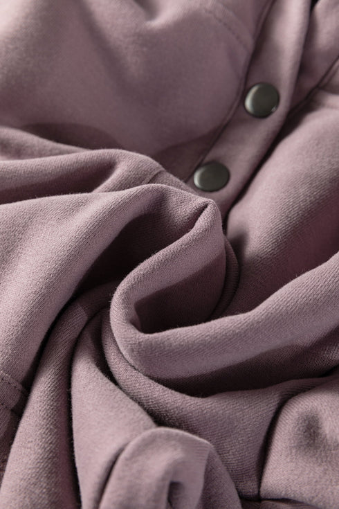 Button Drawstring Hooded Pullover Casual Short Set