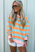 Ribbed Stripe Trim Round Neck Long Sleeve Shift Top