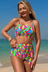 Abstract Pattern Square Neck Skirted Two Piece Swimsuit