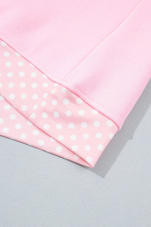 Mock Neck Polka Dot Pattern Trim Oversized Sweatshirt